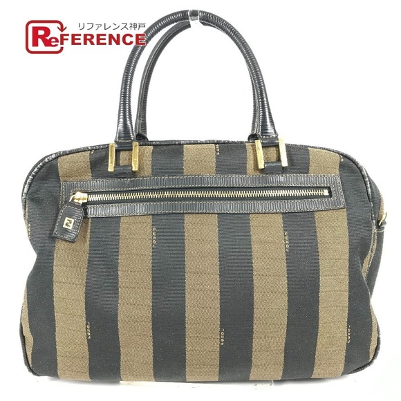 Fendi Black Pecan Leather Boston Shoulder Bag Bag Canvas - Picture 1 of 9